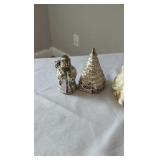 Vintage Ceramic & Silver-Plated Holiday Candle Holder & Shaker Set - 5 Pieces