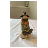 Whimsical "Wood-Cut" Resin Santa & Penguin Figurine - Hand-Painted Folk Art Style