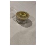 Vintage Art Deco Glass Vanity Jar Set – Floral Celluloid Lids – 3 Pieces