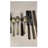 Antique Mixed Metal Flatware Collection – 11 Piece Set – Rogers Nickel Silver & Brazil Silver