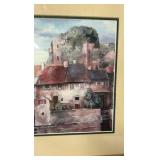Vintage European Waterside Village Framed Print