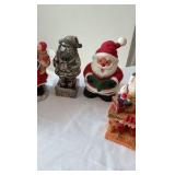 Festive Santa Character Collection: Coin Bank, Silver-Tone Statue & Workshop Figurine