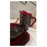 Avon 1876 Cape Cod Master Serving Collection – Ruby Red Pressed Glass – 6 Piece Set