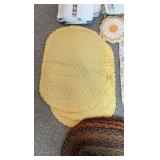 Vintage Table Linens & Textiles Lot – Quilted Placemats, Braid Trivets, & Embroidered Sunshine Towel