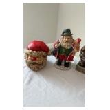 Festive Santa Character Collection: Coin Bank, Silver-Tone Statue & Workshop Figurine