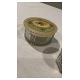 Vintage Art Deco Glass Vanity Jar Set – Floral Celluloid Lids – 3 Pieces