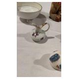 Vintage Hand-Painted Porcelain Set: Nippon Footed Bowl, Miniature Pitchers & Porcelain Trinket Boxes