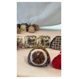Vintage Hinged Porcelain Trinket Box Collection – 10 Piece Miniature Purse Set – Hand-Painted