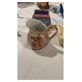 Vintage Hand-Painted Porcelain Set: Nippon Footed Bowl, Miniature Pitchers & Porcelain Trinket Boxes