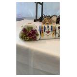 Vintage Hinged Porcelain Trinket Box Collection – 10 Piece Miniature Purse Set – Hand-Painted