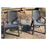 Grosflex Outdoor Plastic Stackable Chairs (Pair) & Dark Gray with Metal Glass-Top Table