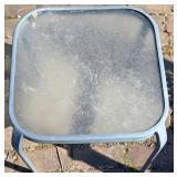 Grosflex Outdoor Plastic Stackable Chairs (Pair) & Dark Gray with Metal Glass-Top Table