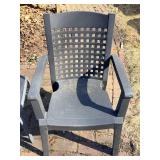 Grosflex Outdoor Plastic Stackable Chairs (Pair) & Dark Gray with Metal Glass-Top Table
