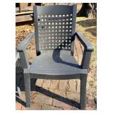 Grosflex Outdoor Plastic Stackable Chairs (Pair) & Dark Gray with Metal Glass-Top Table