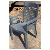 Grosflex Outdoor Plastic Stackable Chairs (Pair) & Dark Gray with Metal Glass-Top Table