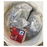 Four Plastic Tubs with Handyman items featuring: Rooster Leather Tool Pouches & Buck Belt with Hardware, Nails & Fasteners and more