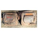 Four Plastic Tubs with Handyman items featuring: Rooster Leather Tool Pouches & Buck Belt with Hardware, Nails & Fasteners and more