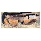 Four Plastic Tubs with Handyman items featuring: Rooster Leather Tool Pouches & Buck Belt with Hardware, Nails & Fasteners and more