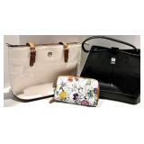 Kate Klein White Canvas Tote & Black Leather Handbag & Floral Wallet
