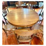 Oak Round Dining Table Set with 7 Windsor Cane-Seat Chairs