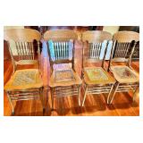 Oak Round Dining Table Set with 7 Windsor Cane-Seat Chairs