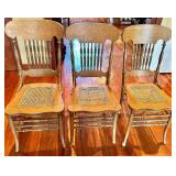 Oak Round Dining Table Set with 7 Windsor Cane-Seat Chairs