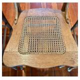 Oak Round Dining Table Set with 7 Windsor Cane-Seat Chairs