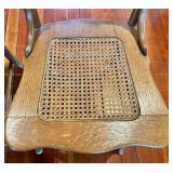 Oak Round Dining Table Set with 7 Windsor Cane-Seat Chairs