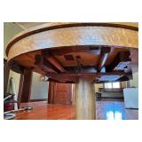 Oak Round Dining Table Set with 7 Windsor Cane-Seat Chairs