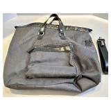 Giorgio Armani Paris Tote Bag - Gray Nylon with Leather Trim - Removable Shoulder Strap