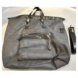 Giorgio Armani Paris Tote Bag - Gray Nylon with Leather Trim - Removable Shoulder Strap