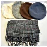 Kangol Cap 100% Wool Made in England, with 4 Wool Hats & 100% Cashmere Plaid Scarf