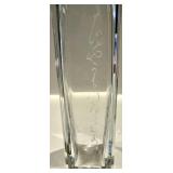 Etched Artisan Clear Crystal Vase & Amber Orange Art Glass Bowl