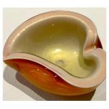 Etched Artisan Clear Crystal Vase & Amber Orange Art Glass Bowl