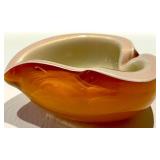 Etched Artisan Clear Crystal Vase & Amber Orange Art Glass Bowl