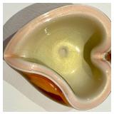 Etched Artisan Clear Crystal Vase & Amber Orange Art Glass Bowl