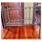 Vintage Iron Crib Frame & Rails - with Wheels