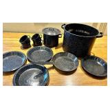 Speckled Enamelware Cookware Set - Large Stock Pot & Lidded Pot, Pans & Mugs