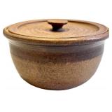 Signed Stoneware Pot w/ Lid & Blue Glazed Bowl
