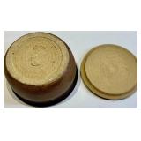 Signed Stoneware Pot w/ Lid & Blue Glazed Bowl