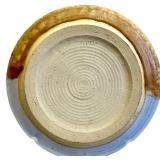 Pottery Blue Leaf Bowl, Plate & Leaf-Shaped Dish with Stone Egg