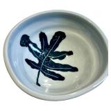 Pottery Blue Leaf Bowl, Plate & Leaf-Shaped Dish with Stone Egg