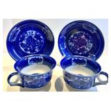 Petrus Regout Terra Nova 8 Inch Blue & White Dinner Plates and 2 Cups