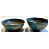 Mixed 7-Piece Glazed Ceramic Bowl Set,  Blue, Brown & Yellow - Signed