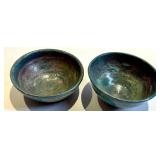 Mixed 7-Piece Glazed Ceramic Bowl Set,  Blue, Brown & Yellow - Signed