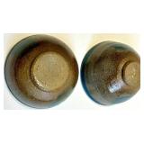 Mixed 7-Piece Glazed Ceramic Bowl Set,  Blue, Brown & Yellow - Signed