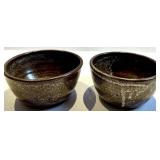 Mixed 7-Piece Glazed Ceramic Bowl Set,  Blue, Brown & Yellow - Signed