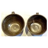 Mixed 7-Piece Glazed Ceramic Bowl Set,  Blue, Brown & Yellow - Signed