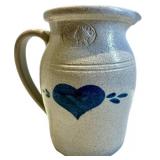 Artisan Stoneware Pitcher & Bowl Set - Handmade with Blue Heart Motif