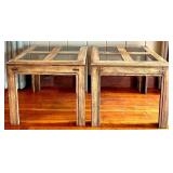 Pair of End Tables - Wooden Glass-Top - 25 x 25 x 21